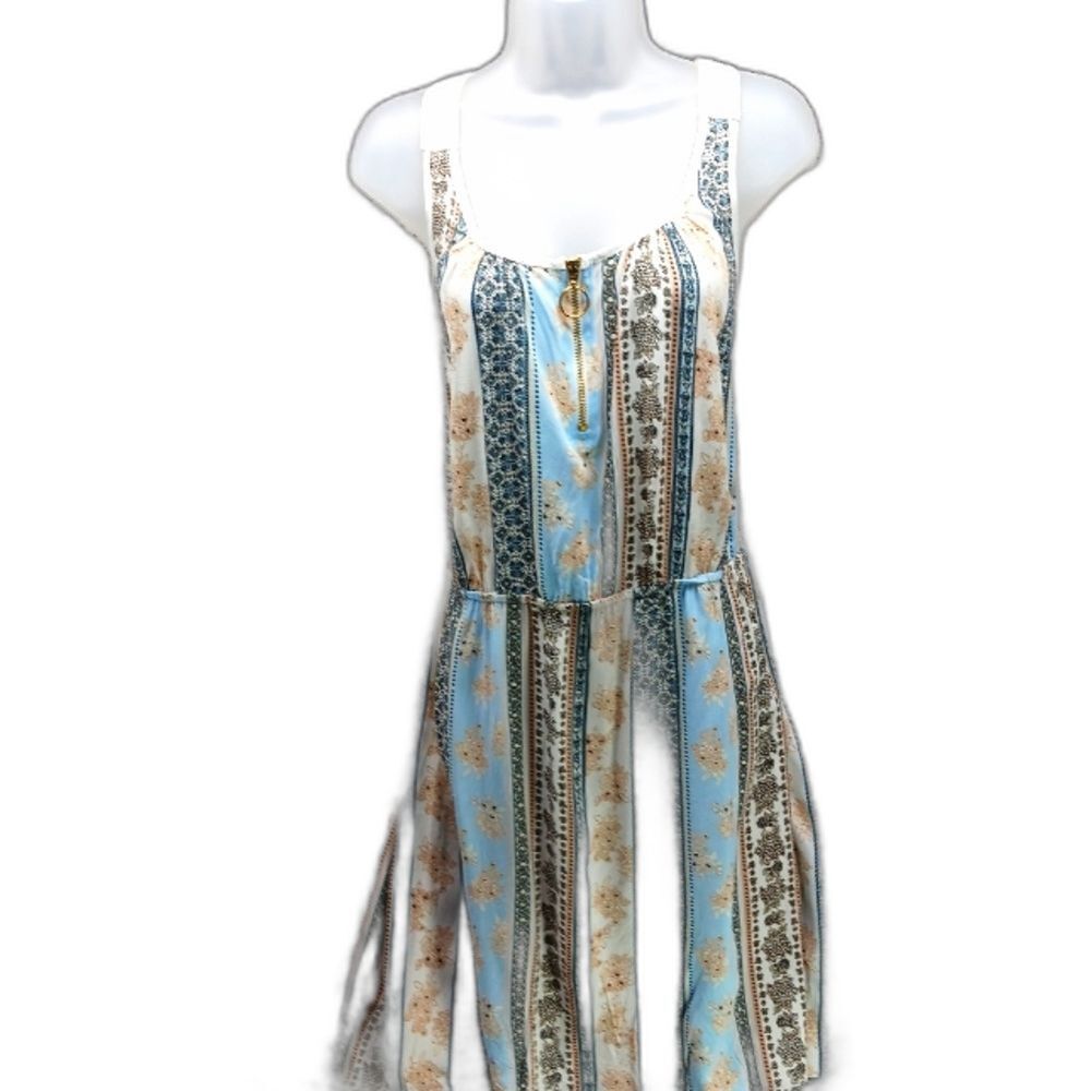 J for Justify Floral Striped Tank Midi 1/4 Front Zip 100% Rayon Women's 2X......